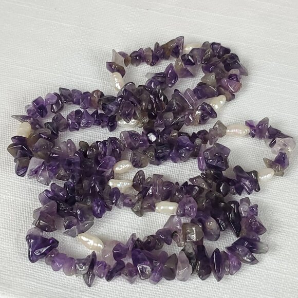 Beautiful Purple Amethyst Chip & White Pearl Continuous Strand Necklace - Picture 1 of 6